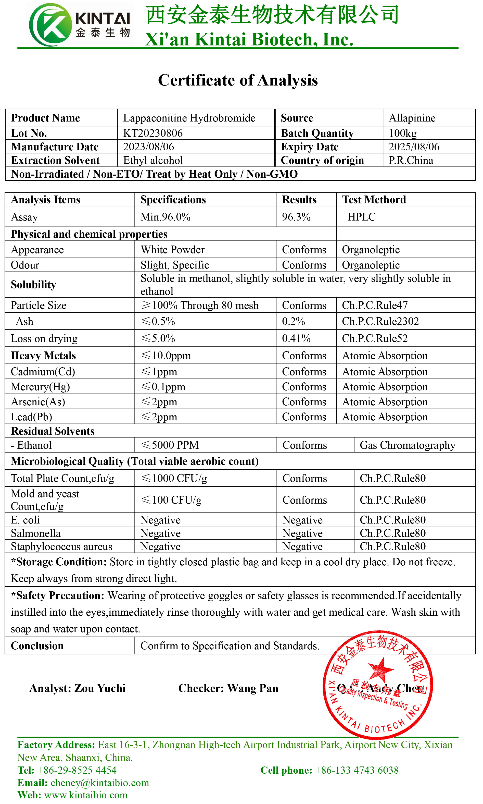 aconite root extract coa